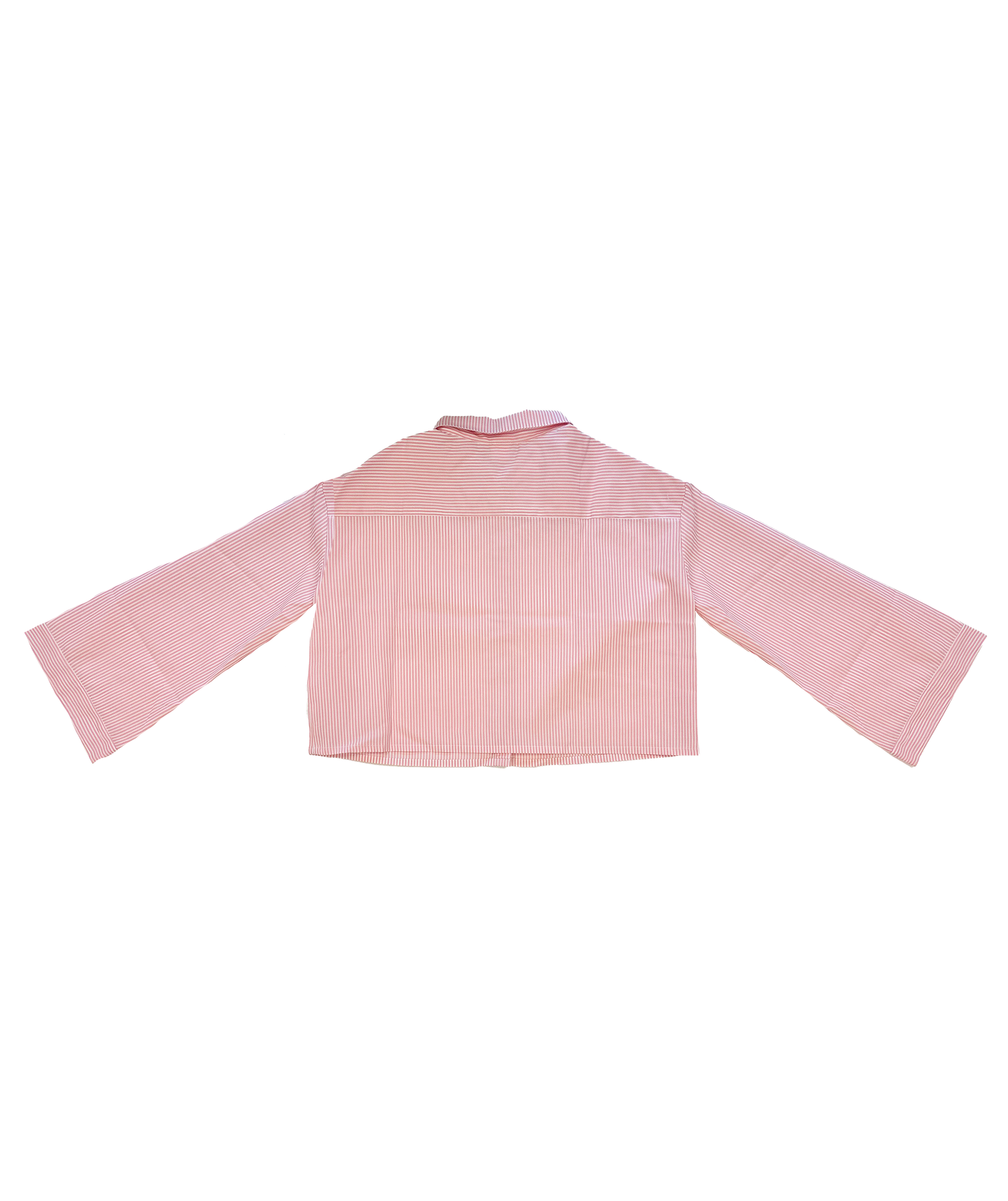 camisa crop mangas acampanadas rayas rosas