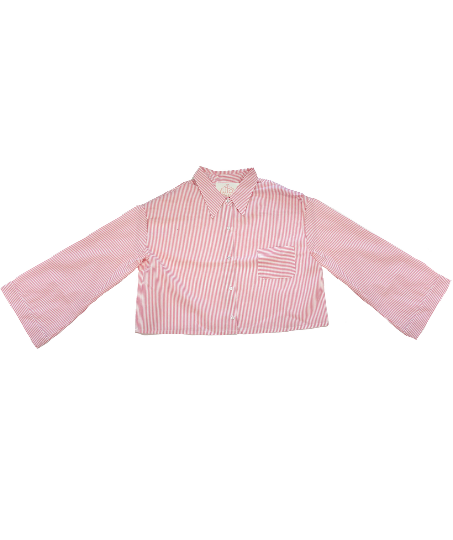 camisa crop mangas acampanadas rayas rosas